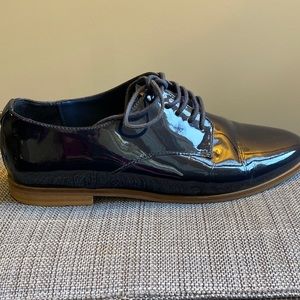Dune navy patent loafers, size 40